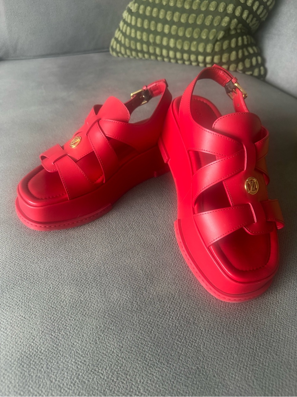 Louis Vuitton Red Platform Leather Sandals